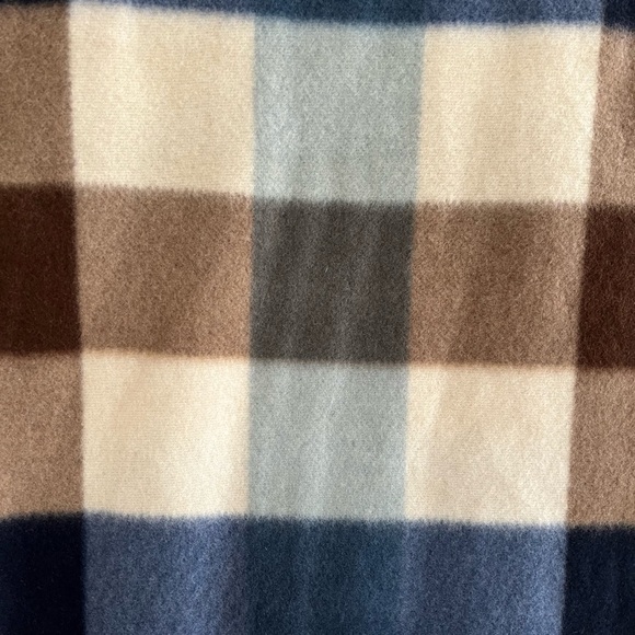 Royal Rossi Plaid Mongolian Cashmere Fringe Scarf Blue Brown Cream - Picture 6 of 7